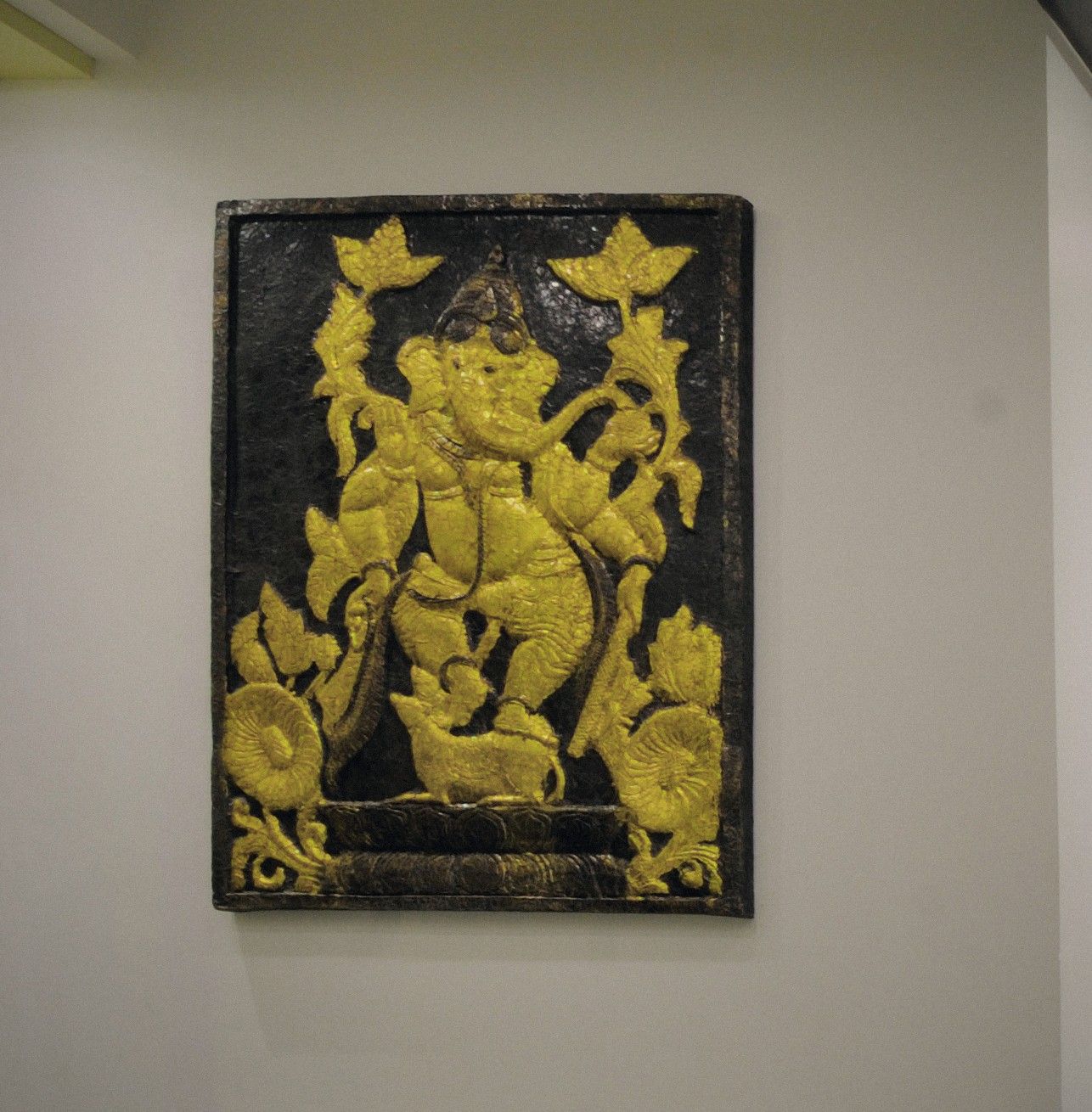 Carved Ganesha panel in the lobby